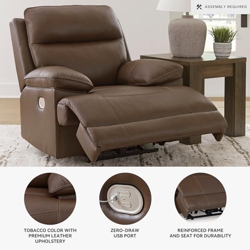 Signature Design by Ashley VonRyan Modern Zero Gravity Leather Match Power Recliner with Adjustable Headrest and USB Ports, Dark Brown Signature Design by Ashley