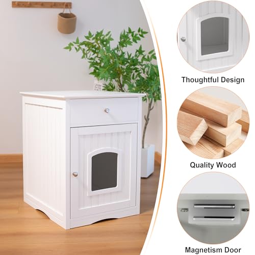 VANCETO Cat Cupboard, Cat Litter Cabinet, Indoor Cat House Side Table, Litter Box Enclosure, Pet Crate Nightstand, cat Litter Box Furniture Loo Washroom (White) Hides Your Cat’s Litter Box