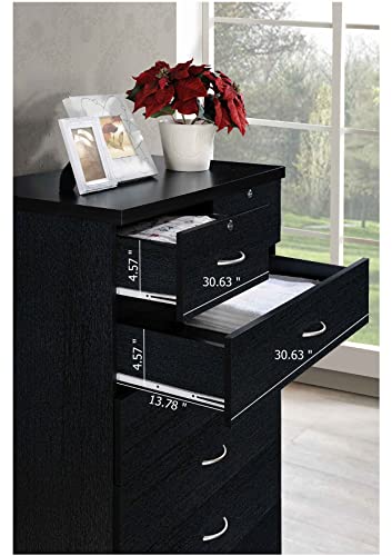 HODEDAH 7 Drawer Wood Dresser for Bedroom, 31.5 inch Wide Chest of Drawers, with 2 Locks on the Top Drawers, Storage Organization Unit for Clothing, Black Hodedah