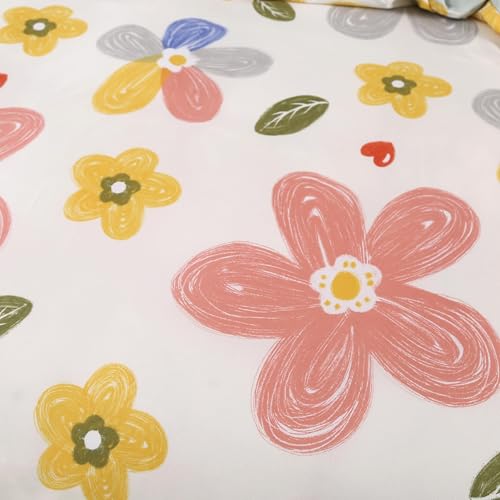 MAG 3pcs Floral Bedding Duvet Cover Set Full,Boho Duvet Cover Colorful,Flower Duvet Cover Set for Toddler, Kids, Girls, Super Cute Microfiber (no Comforter) (Yellow, Full) MAG