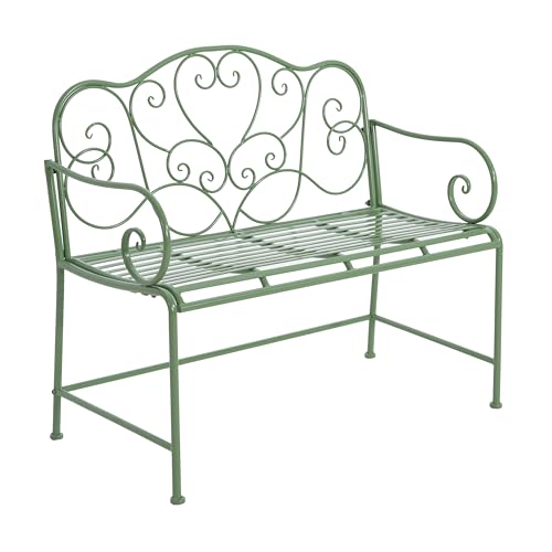 Christopher Knight Home Layon Iron Outdoor Bench, Patio Loveseat for 2 People, Durable Garden Bench with Floral Pattern Backrest, Slatted Seat for Park/Yard, Spacious Outdoor Seating, Matte Green Christopher Knight Home