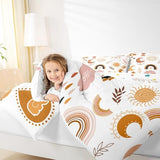 Boho Rainbow Bedding Set For Girls Twin,Cute Bohemian Eyes Moon Sun Comforter Set Kawaii Cloud Dream Catcher Bedding Comforter Sets For Kids Nursery Cartoon Hand Drawn Doodle Quilt Set 1 Pillowcase Erosebridal