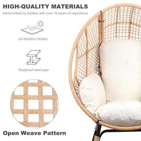 TQKVIPI 2 pcs Oversized Wicker Egg Chair Outdoor Indoor - Rattan Patio Egg Lounge Chairs with Cushion 500lbs Capacity for Living Room, Balcony, Backyard TQKVIPI