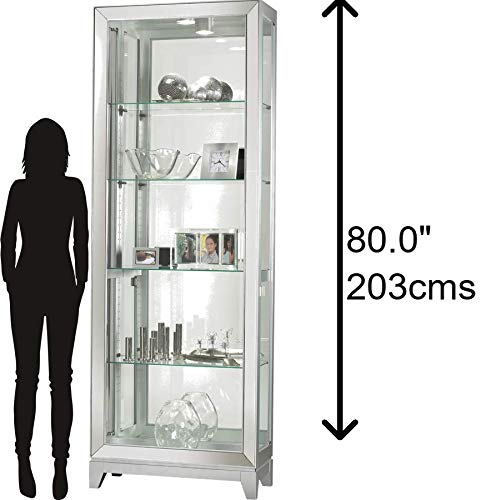 Howard Miller Shayne Curio Cabinet II, Silver Finish - Adjustable Shelf Levelers Perfect for Collectibles, Decorative Items, Office & Living Room with Halogen Light Illuminated Curio Cabinets Howard Miller