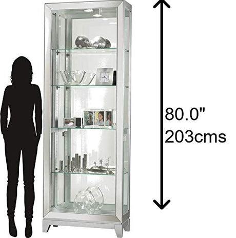 Howard Miller Shayne Curio Cabinet II, Silver Finish - Adjustable Shelf Levelers Perfect for Collectibles, Decorative Items, Office & Living Room with Halogen Light Illuminated Curio Cabinets Howard Miller