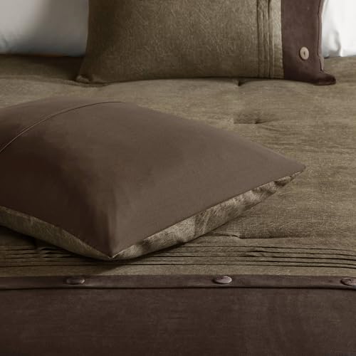 Madison Park Boone Cozy Comforter Set, Faux Suede, Deluxe Hotel Styling All Season Down Alternative Bedding Matching Shams, Decorative Pillow, King (104 in x 92 in), Rustic Brown 7 Piece Madison Park