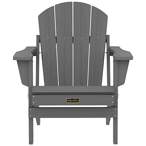 SERWALL Adirondack Chair for Patio Garden Outdoors Fire Pit- (Folding Gray) - WoodArtSupply