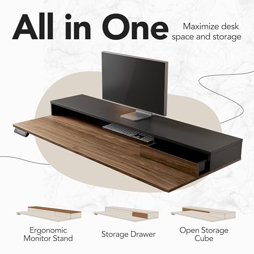 HUANUO Standing Desk with Drawers and File Cabinet, 47 Inch Electric Height Adjustable Desk with Storage, Ergonomic Stand Up Table with Monitor Stand, Black Walnut HUANUO