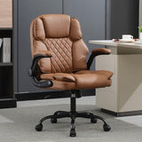 BOWTHY Office Desk Chair,Mid Back Executive Leather Chair,Ergonomic Home Computer Chair,Modern Conference Room Chairs with Adjustable Flip-Up Arms and Rocking Function (Brown) BOWTHY