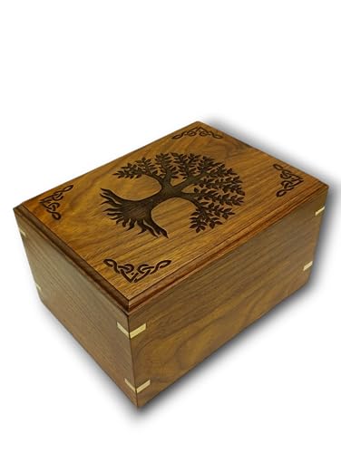 Wooden Urn for Human Ashes | Tree of Life Wooden Urns Handcrafted Funeral Cremation Urn for Ashes Rosewood Cremation Urns Decorative urn-Keepsake