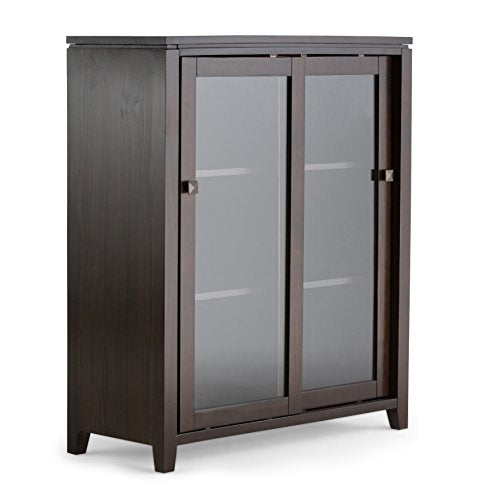 SIMPLIHOME Cosmopolitan SOLID WOOD 36 Inch Wide Contemporary Medium Storage Cabinet in Mahogany Brown, For the Living Room, Entryway and Family Room - WoodArtSupply