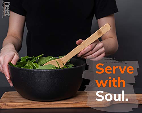 Neet Wooden Spoons For Cooking 6 Piece Organic Bamboo Utensil Set With Holder Wood Kitchen Utensils Spatula Spoon For High Heat Stirring In Nonstick Pots & Pans Quality Gift & Everyday Use NEET