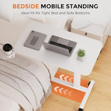 COMHOMA Adjustable Overbed Bedside Table with Lockable Wheels, Pneumatic Mobile Standing Laptop Desk, Small Standing Desk Portable Rolling Overbed Table Hospital Home Use(32" W x 18" D, White) COMHOMA