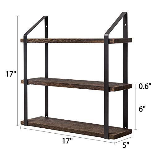 Mkono Floating Wall Shelves 3 Tier 17 Inch Rustic Hanging Shelf with Metal Bracket Wall Mount Wood Storage Display Shelves for Living Room Bathroom Bedroom Kitchen Office,Medium Mkono