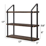 Mkono Floating Wall Shelves 3 Tier 17 Inch Rustic Hanging Shelf with Metal Bracket Wall Mount Wood Storage Display Shelves for Living Room Bathroom Bedroom Kitchen Office,Medium Mkono
