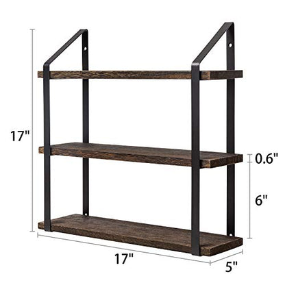 Mkono Floating Wall Shelves 3 Tier 17 Inch Rustic Hanging Shelf with Metal Bracket Wall Mount Wood Storage Display Shelves for Living Room Bathroom Bedroom Kitchen Office,Medium