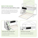 Merax Wood Twin Over Full House Bunk Bed with Ladder, Solid Pine Wood Bunk Bed Frame with Safety Guardrails, House Bunk Bed Frame for Home Merax