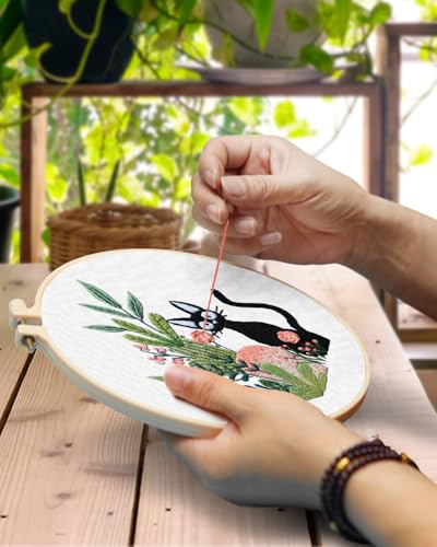 TINDTOP Embroidery Kit for Beginners Adult, Cat Embroidery Kit for Beginners Include Embroidery Cloth Hoops Threads for Craft Lover Hand Stitch with Embroidery Skill Techniques TINDTOP