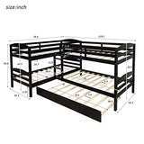 Quad Bunk Bed Twin Over Twin L-Shaped Bunk Bed Compatible with 4 Boys Girls Teens, Gray Bedroom Bed Frame, WoodArtSupply