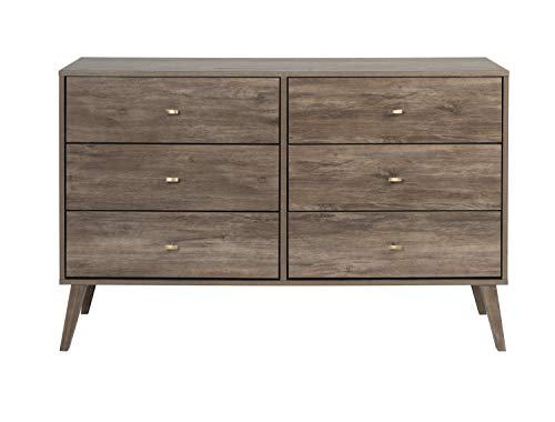Prepac Milo Mid-Century 6 Drawer Dresser For Bedroom, 16" D x 52.25" W x 33" H, Drifted Gray Prepac
