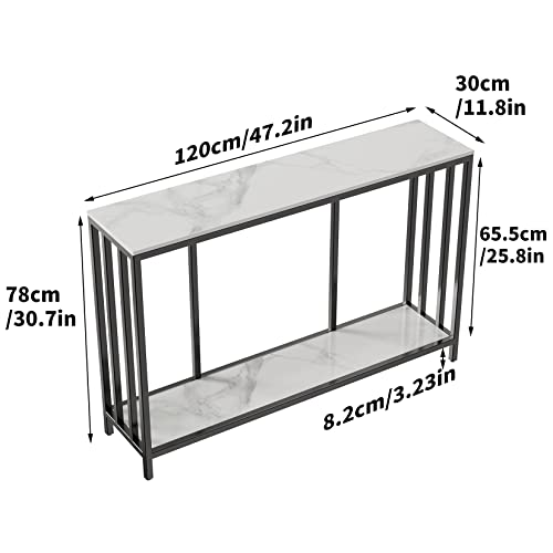 Wisfor 2-Tier Marble Console Table - Modern Entryway Hallway Foyer Table, White, 47.2x11.8x30.7 inch Wisfor