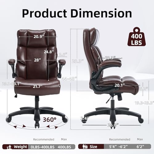 Ergonomic Office Chair Big and Tall Wide Seat Executive Chair 90-120°High-Back Reclining Gaming Chair Lumbar Support Leather Computer Chair Thickened Armrest Desk Chair for Home Office VOONMIU
