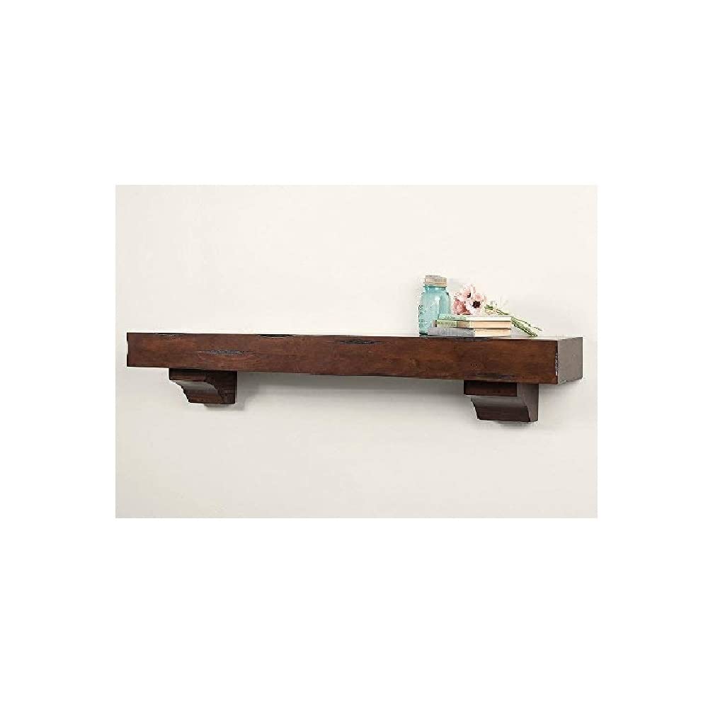 48 Inch Floating Fireplace Mantel Wood Shelf In Cherry Rustic - Breckenridge From Mantels Direct | With Corbel Bracket Arches | Wooden Rustic Wall Shelf Perfect for Electric Fireplaces and Décor