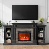 Naice 72" Electric Fireplace with Mantel and Cabinets, Fireplace TV Stand for Living Room Bedroom, Stacked Stone Surround and Remote Control 3D Realistic Flame, Black Naice