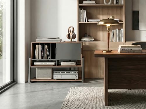 FITUEYES Design Record Player Stand，Entertainment Center up to 120 pcs, Large Mid Century Turntable Stand for Living Room Bedroom, Eiffel Series FITUEYES