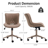 YOUTASTE All Khaki Office Chair, Modern Armless Desk Chair with Back, Adjustable Swivel Rolling Faux Leather Task Chair with Wheels Metal Base for Home Office, Study, or Vanity YOUTASTE
