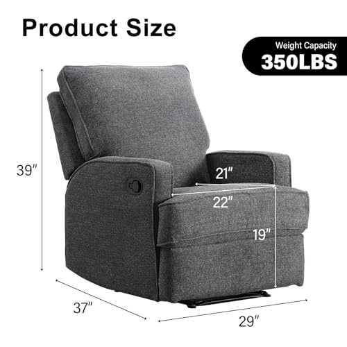 INZOY Manual Recliner with Thicker Backrest, Soft Fabric Recliner Chair with Overstuffed Cushion, Heavy Duty Reclining Sofa for Living Room Bedroom Apartment, Grey