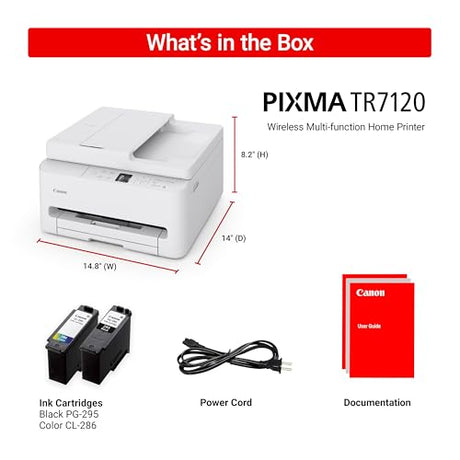 Canon PIXMA TR7120 Wireless Color Inkjet Printer for Duplex Printing, White – Home Printer with Copier/Scanner, Auto Document Feeder, Compact Design, Intuitive Control Panel Canon