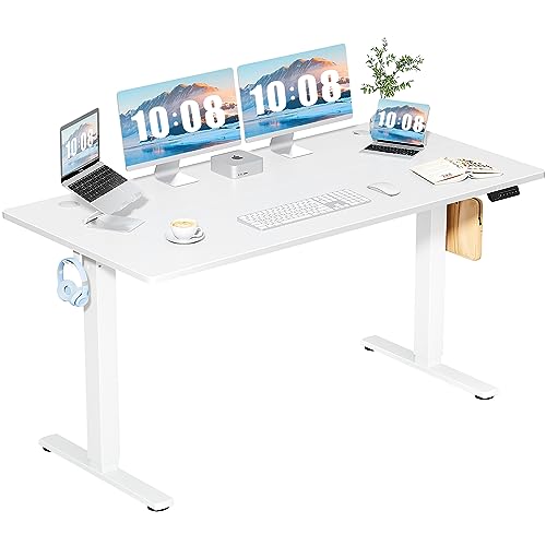 NEWBULIG Electric Standing Desk, Height Adjustable Sit Stand Up Desk, 63" X 24"Computer Workstation Rising Home Office Gaming Table with Memory Preset Splice Board, White NEWBULIG