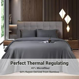 Shilucheng 4 Piece King Sheet Sets, Cooling Sheets, Blend Rayon Derived from Bamboo, Deep Pocket Up to 16", Breathable & Soft Bed Sheets, Hotel Silky Bedding Set, Dark Grey