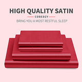 Cobedzy Satin Sheets King Size, 4 Pcs Silky Soft Satin Bed Sheets King Set with Deep Pockets, Extra Smooth & Luxurious Microfiber Sheet for Hair and Skin(Red) Cobedzy