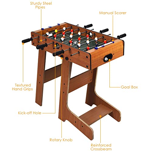 Giantex 27in Folding Foosball Table with 2 Mini Footballs, Score Keepers - ASTM Certified for Indoor Recreation, Great for Family Game Nights and Parties - WoodArtSupply