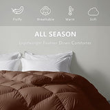 zzlamb Lightweight Feather Down Comforter Brown, All Season Warm Duvet Insert for Queen Bed, Durable Cotton-Blended Down Proof Shell Duvet with Corner Tabs, Queen Size 90''x90'' Brown zzlamb