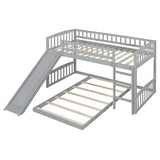 LZ LEISURE ZONE Twin Over Twin Bunk Bed, Wood Bunk Bed with Slide and Ladder, Gray LZ LEISURE ZONE