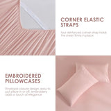 JSD Dusty Pink Queen Sheet Set with Side Pocket Corner Straps, 4 Piece Soft Microfiber Bed Sheets Extra Deep Pocket JSD