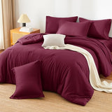 HIMEET Full Size Comforter Sets - 7 Pieces Bed in a Bag Full, Luxury Comforter Set with Sheets for All Season, Bed Set with Comforter, Flat Sheet, Fitted Sheet, Pillowcases & Shams, Burgundy HIMEET