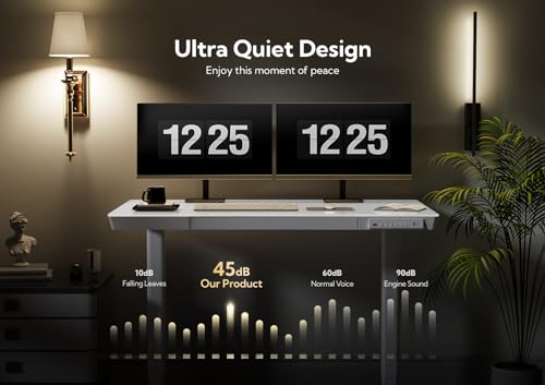 Claiks Glass Standing Desk with Drawers, 48×24 Inch Adjustable Stand Up Desk, Quick Install Home Office Computer Desk with USB Ports, White Claiks