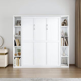 Hosnnile Queen Murphy Bed, 89.7'' Foldable Space-Saving Wall Bed with Storage Cabinet, Solid Hidden Metal Bed Frame with Wooden Bookcase Bookshelf for Bedroom, Guest Room Hosnnile