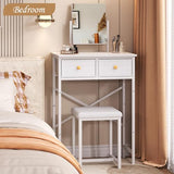 X-cosrack Small Makeup Vanity Desk with Mirror & Chair, Mini Vanity Desk Table Set with Fabric Storage Drawer, 19.7" Compact Vanity Desk for Girls, Dressing Table with Chair for Bedroom, White X-cosrack