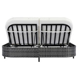 Merax Outdoor Daybed,Patio Rattan Daybed with Adjustable Backrest,Patio Wicker Loveseat Lounger,Outdoor Bed Loveseat Sofa Set with Pillows and Cushions for Garden, Backyard, Poolside,Black+Beige Merax