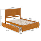 AFI Madison Queen Solid Wood Platform Bed with Footboard & Twin XL Trundle in Light Toffee AFI