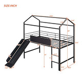 Bellemave Twin Metal Loft Bed with Fence and Two-Sided writable Chalkboard, Twin Size Metal House Bed with Slide and Ladder,for Bedroom Dorm,for Kids, Boys, Girls, Teens (Black) Bellemave