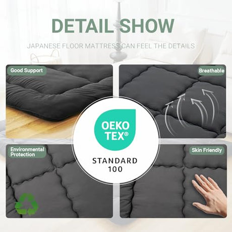 Japanese Floor Mattress Futon Mattress,3" Foldable Tatami Sleeping Pad for Adults & Kids,100% High Density Foam Comfortable Floor Mattress Twin Size 39"x 80",Ideal for Comfort and Support,Black imflmats