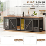 Large Dog Crate Furniture for 2 Dogs, 94.5" L Double Dog Kennel Furniture with Sliding Barn Door & Removable Bowl Drawers and Room Divide for Large & Medium Breeds MOWPEX
