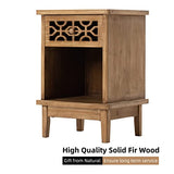 COZAYH Retro Rustic Nightstand Solid Fir End Table Side Table with Hand Carved Front and Open Shelf for Boho, French Country, Farmhouse Style, Natural COZAYH