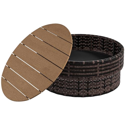 Outsunny 8 Piece Patio Furniture Set with 4 Rattan Sofa Chairs & 4 Tables, Outdoor Conversation Set with Storage & Umbrella Hole for Backyard, Lawn and Pool, Mixed Brown Outsunny